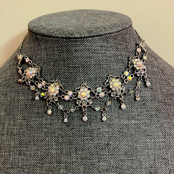 Butler Jewelry - Vintage Butler Signed Delicate Crystal Double Strand Dangle Choker Necklace
